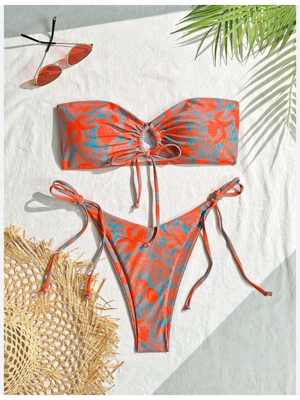 Tropical Orange & Teal Tie-Side Bikini Set